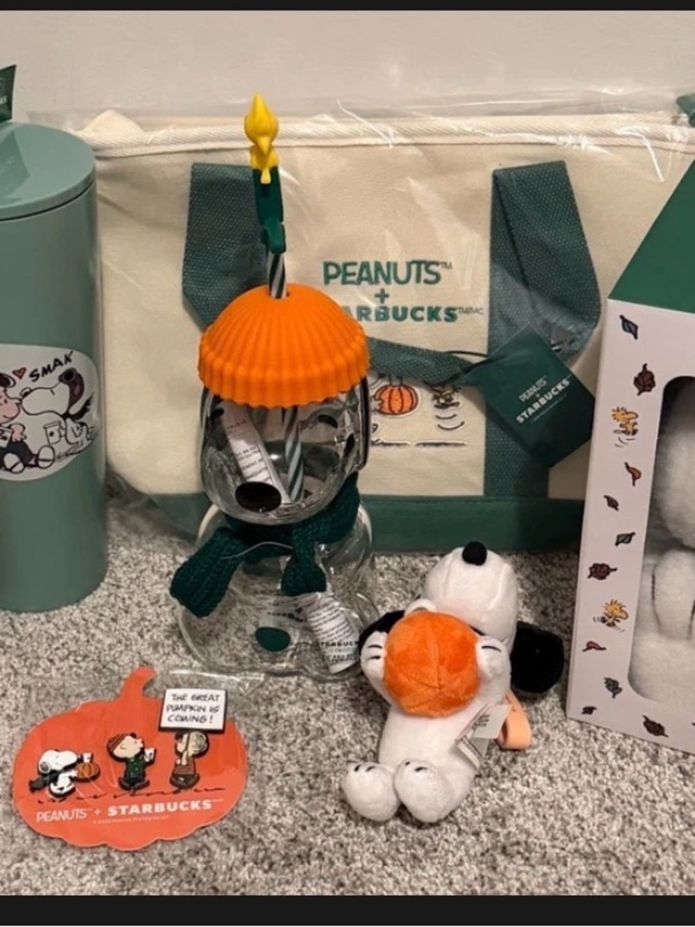 Peanuts x Starbucks Orange Pumpkin Snoopy Kids Plush & Bottle Set